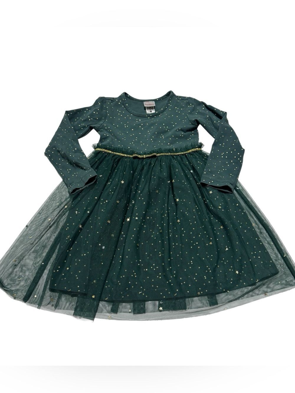Hanna Andersson Pine Green Long Sleeve Gold Tutu Tulle Skirted Dress